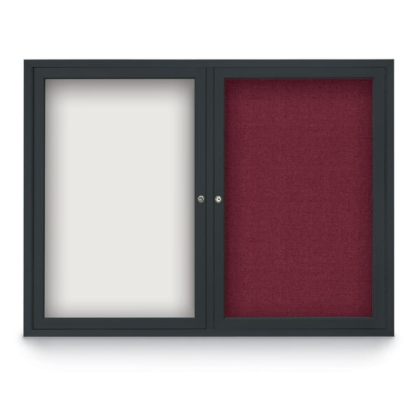 United Visual Products Decor Wood Combo Board, 36"x24", Light Oak/White Porcelain & Burgundy UV702DEFAB-LTOAK-WHTPORC-DBURGU - main